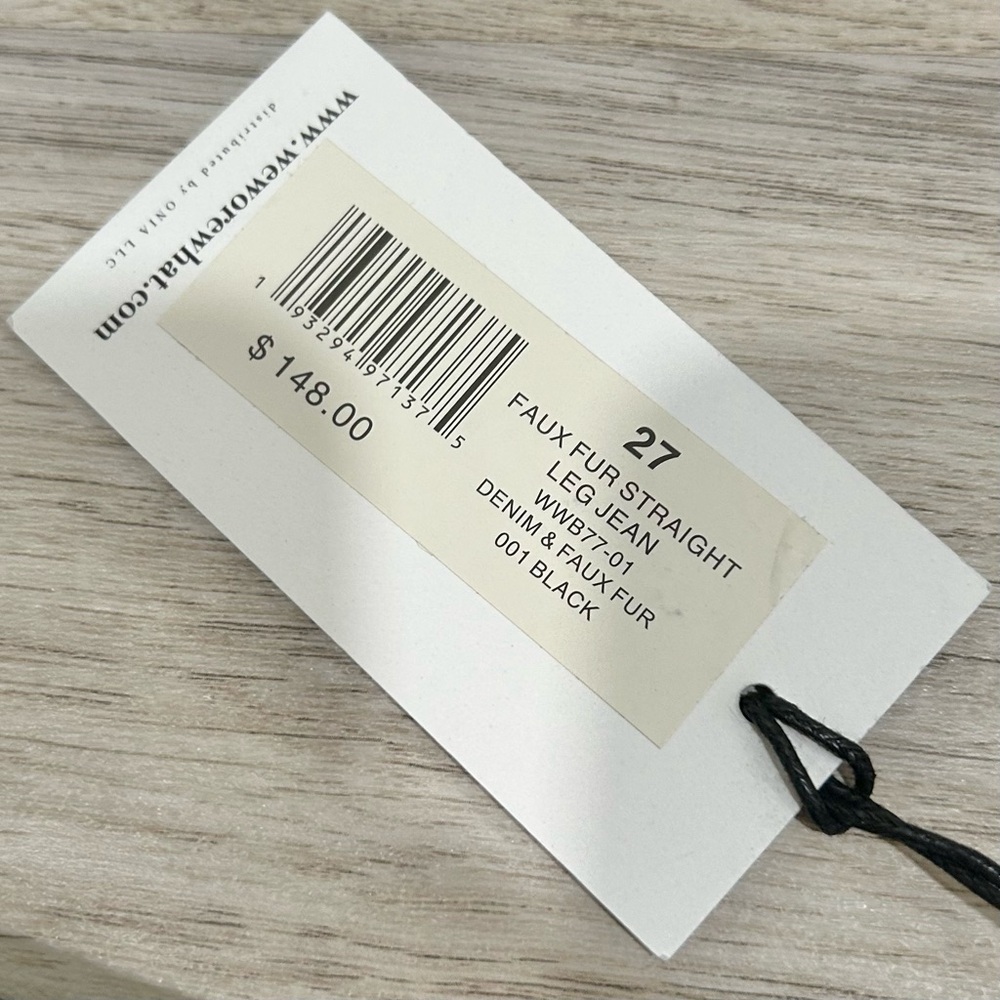 NWT We Wore What Black Denim Jeans Faux Fur Cuff Straight Leg High Rise Size 27 - Picture 2 of 12